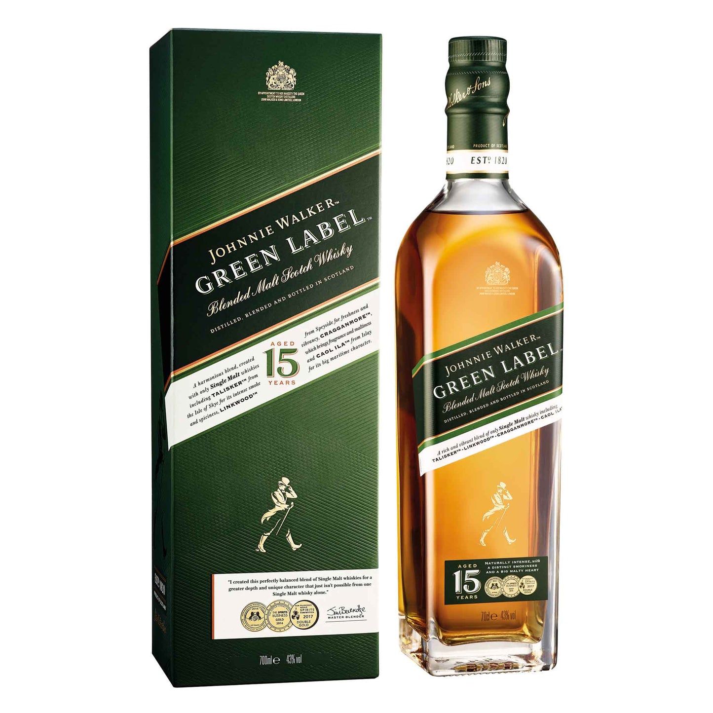 Johnnie Walker Green Label 15 Year Old Blended Scotch Whisky, 70cl